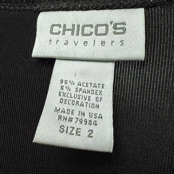 Chicos Travelers Black Beaded Slinky Tunic Large (Chicos 2) Stretch Womens Top - Picture 8 of 10